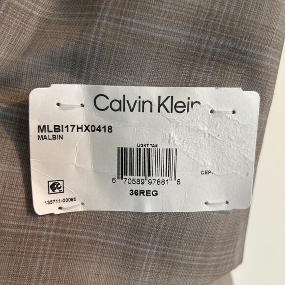 NWT Calvin Klein Slim Fit Stretch Sport Coat Blazer – Beige Plaid, Men’s 36R - Picture 7 of 8